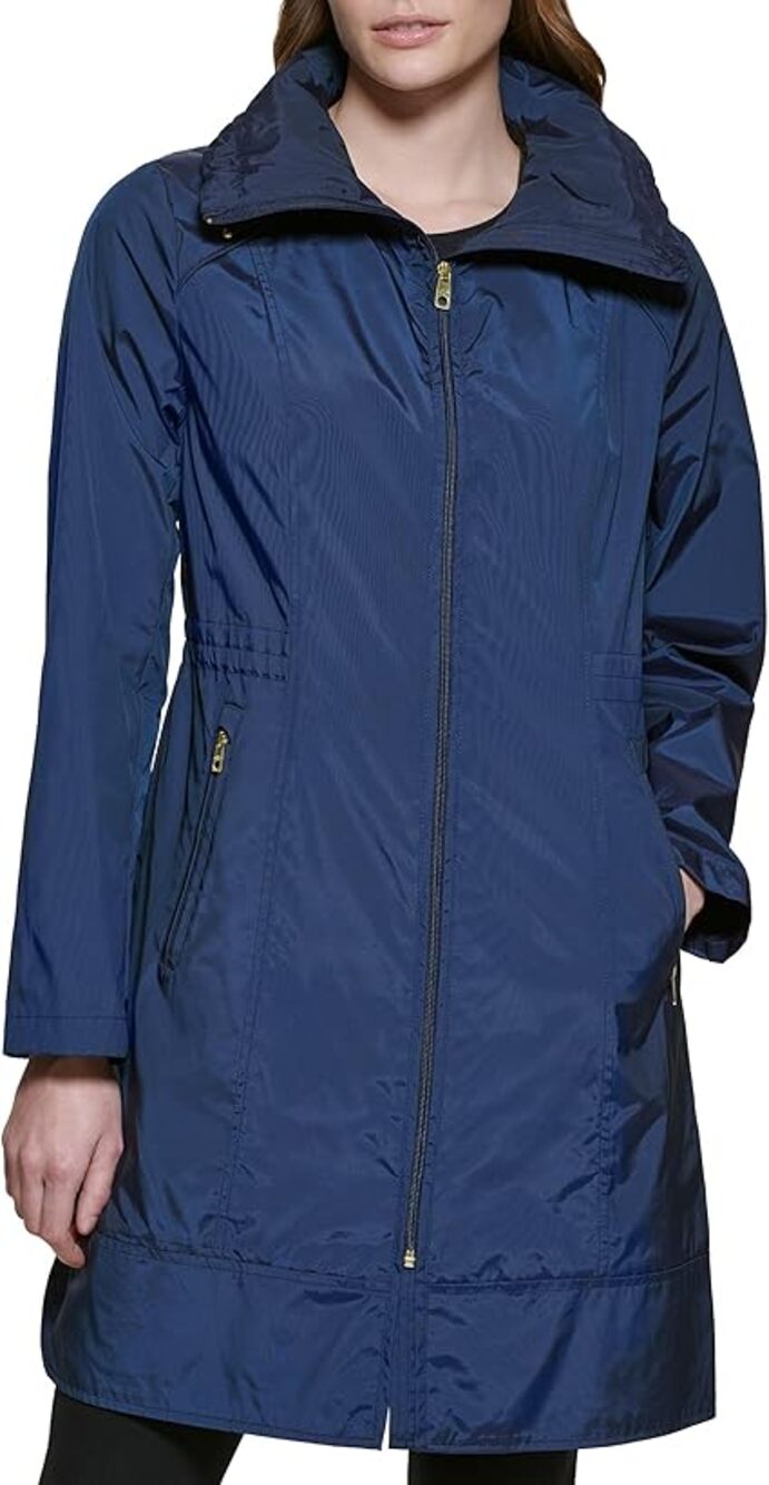 Cole Haan Women's Travel Packable Rain Navy Blue Jacket Sz L